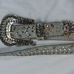 Belt western leather rhinestones studs bling sz M